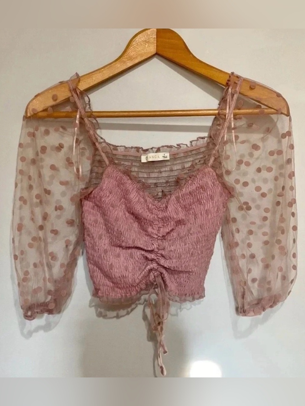 O. Vianca Pink / Purple Polka Dot Crop Top Size Small